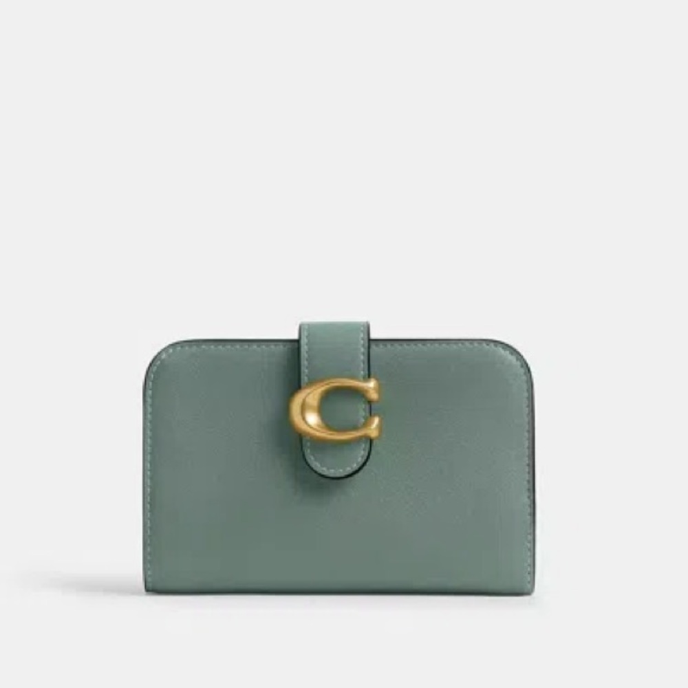 Coach Sage Green Leather Wallet with Gold 'C' Hardware